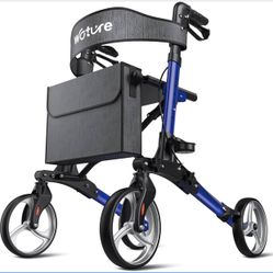 Foldable Rollator Walker with Seat for Seniors, Height Adjustable, 8'' Big Wheels All Terrain Rolling Walker, Light Weight Mobility Scooter