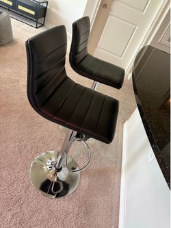 Modern Black Vinyl Adjustable-Height Barstool with Chrome Pedestal Base, Set of 2