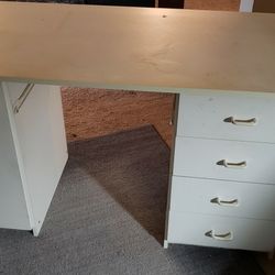 Big Sturdy White Desk W Cabinet And Drawers 