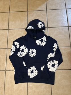 Medium Navy Blue Denim Tear Hoodie
