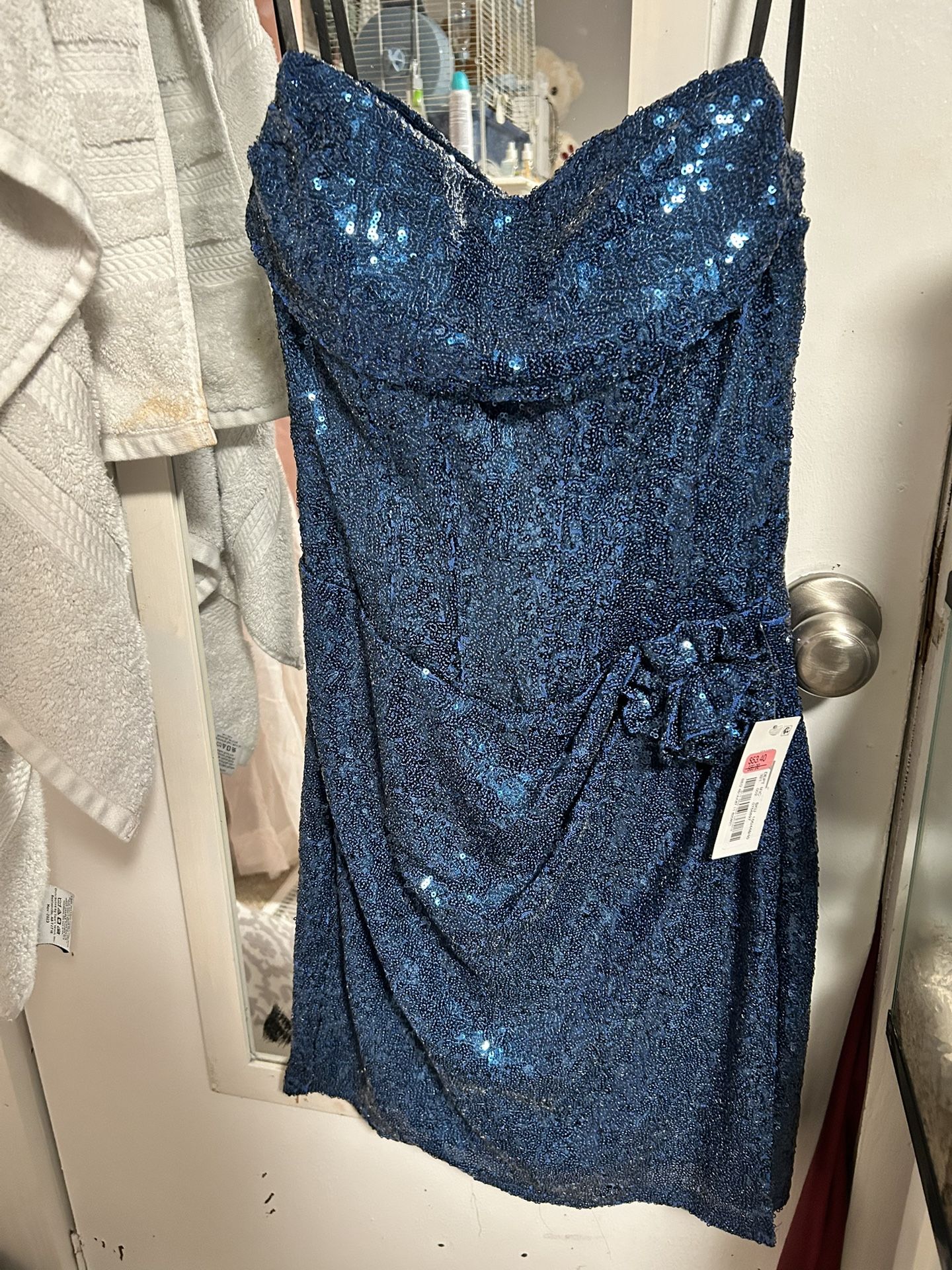 Short sequin dark blue dress