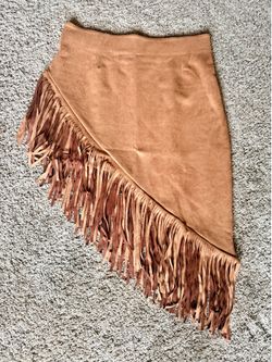 Brown tassel hem suede skirt