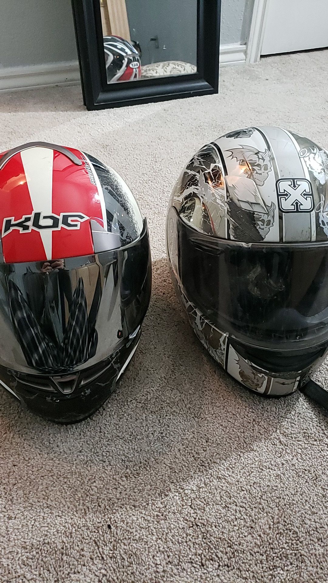 Motorcycle helmets / scratches on them