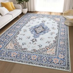  6x9 Vintage Area Rug – Soft Low Pile, Washable, Non-Slip Backing