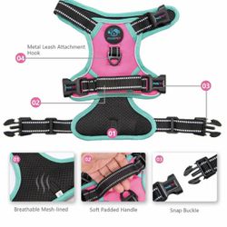 Phoepet Dog Harness, Reflective Adjustable Vest, with a Training Handle L Pink  Thumbnail