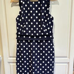 J.Crew Dress Size 6 dark blue white polka dots