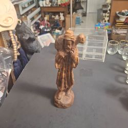 Vintage 9.75" Tall Hand-carved Olive Wood Good Shepherd Statue - Excellent Condition
