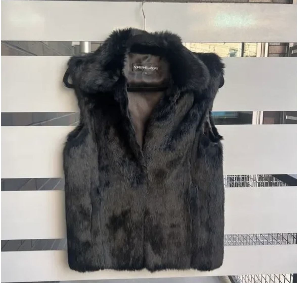Adrienne Landau Black Genuine Rabbit Fur Vest Size S
