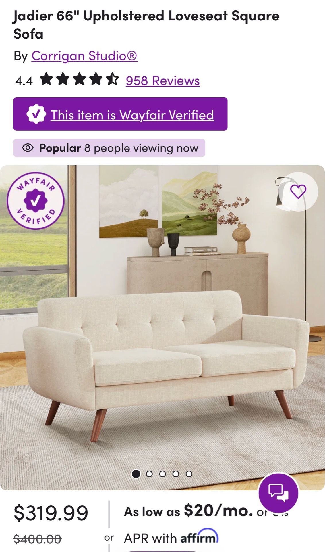 Beige Linen Loveseat