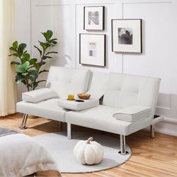 Faux Leather Convertible Futon Sofa Bed