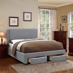 Queen Size Grey Tufted Bed With Drawer & Mattress Included 