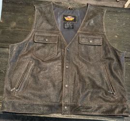 Harley-Davidson Distressed Brown Leather Motorcycle Vest - Men's 2XL