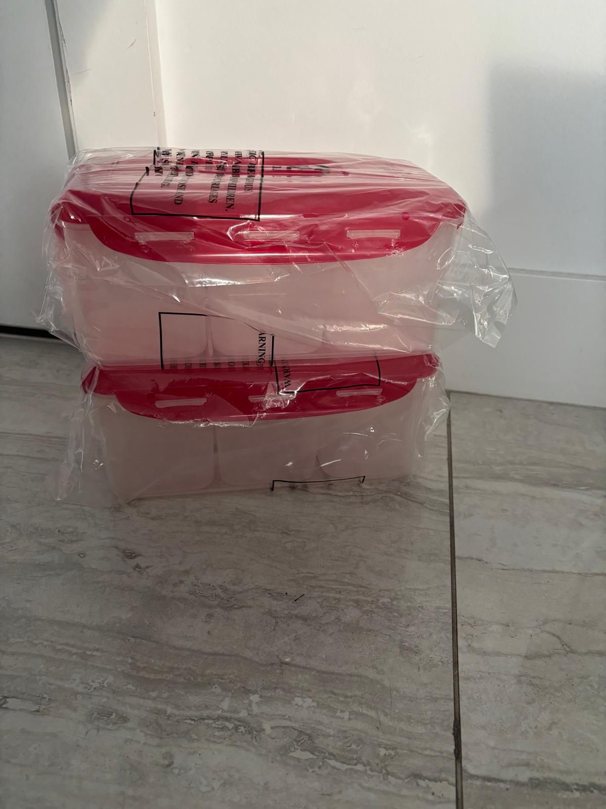 Two Containers with three individual storage spaces brand new … 11” wide , 5”high,5” depth $25 for both brand new in the box
