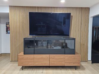 BRAND NEW Walnut Modern 4-Door TV Stand Storage Credenza