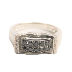 14k White Gold Ring With Black And Clear Diamonds