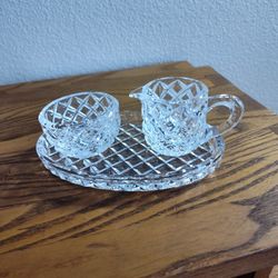 Vintage Miniature Crystal Sugar, Cream And Tray