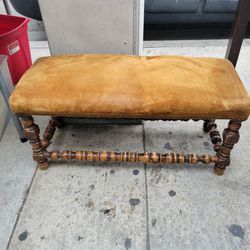 Leather And Wool Wooden Frame Stool Bench For Bedroom Home Use