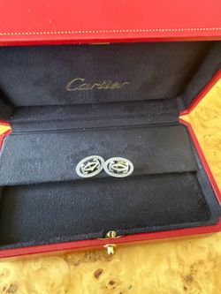 Double c decartier cufflinks, in eighteen kat white gold, with brilliant cut diamonds
