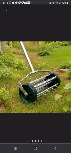 Heavy Duty Manual Lawn Aerator Rolling Spike Drum with Detachable Steel Handle