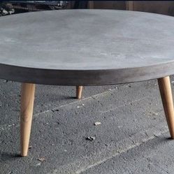 Round Concrete Coffee Table.   With Wood Legs