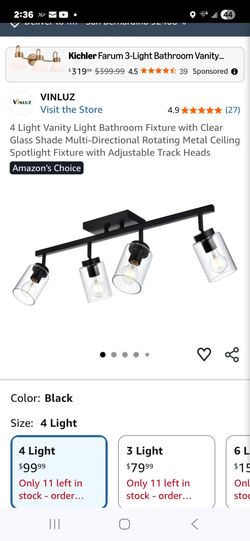 1- 4 Light Track Lighting Kit Bathroom Light Fixtures Matte Black