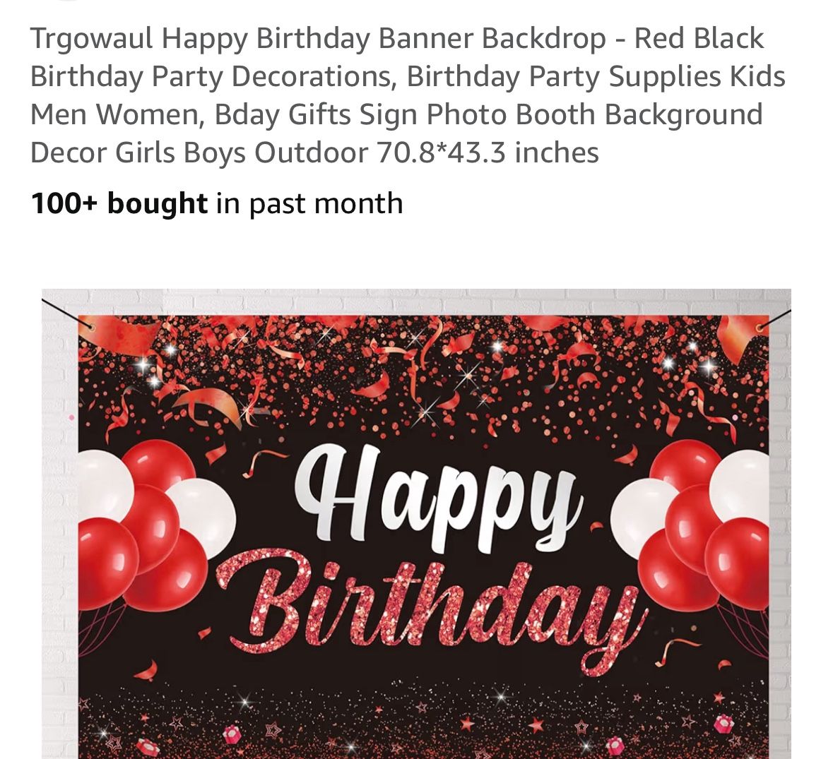 Happy Birthday Banner Backdrop - Red Black