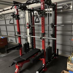 PRO SERIES Ultimate 3-1 Half Rack Functional Trainer w/Smith Machine Bar | 400lb Stack | Gym Equipment | Fitness | Commercial | Squat Rack 