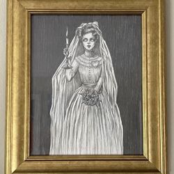 Til Death - Haunted Mansion Heartbeat Bride - Hand Drawing Original and Framed 