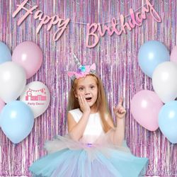 Pink Tinsel Curtain Party Backdrop - GREATRIL Foil Fringe Curtain Lilac Pink For