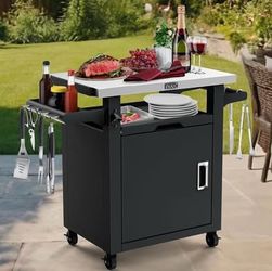 Assembled New 39.5" Outdoor Grill Cart with Storage Cabinet, Stainless Steel Top BBQ Prep Table