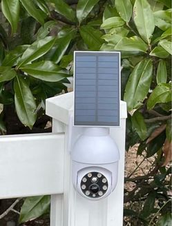 2 Pack 360-Degree Ultra-Bright Solar Light, Dummy CCTV Camera, Outdoor Motion Sensor Spotlight, IP66 Waterproof FloodLights, Wireless Decoy Fake PTZ D