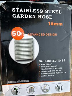 50ft Metal Garden Hose with nozzle and accessories