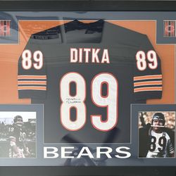 Mike Ditka Signed Chicago Bears Framed Custom Pro Style Jersey JSA