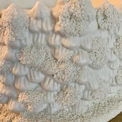 Vintage 90s Porcelain Pillar Candle Holder With White Christmas Pine Trees