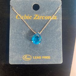 NECKLACE BLUE PENDANT CUBIC ZIRCONIA