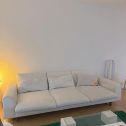 Anthropologie Mid-century Modern Cream Ivory Mirren Three-Cushion Sofa