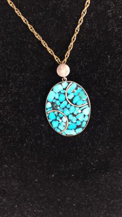 Turquoise Mosaic inlay sterling silver pendant