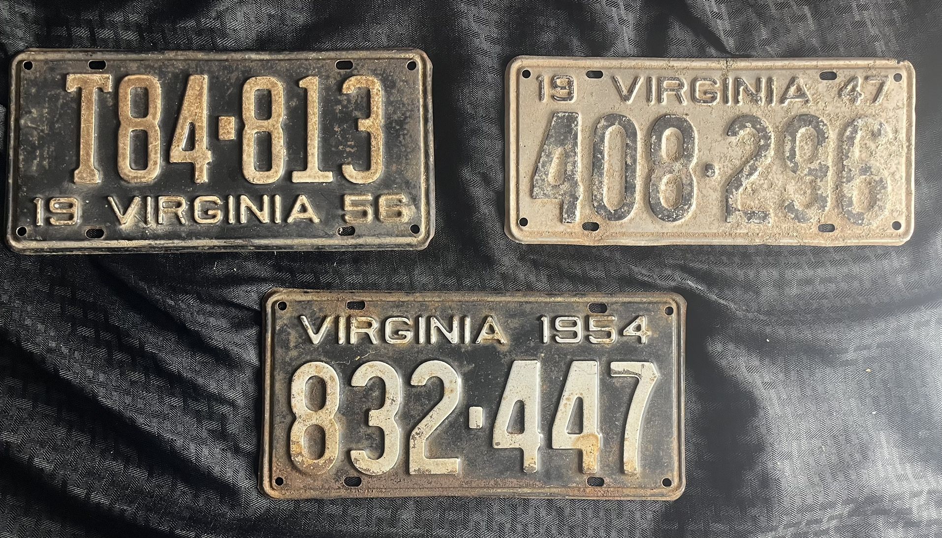 Lot of 3 Vintage Virginia License Plates (1947/1954/1956)