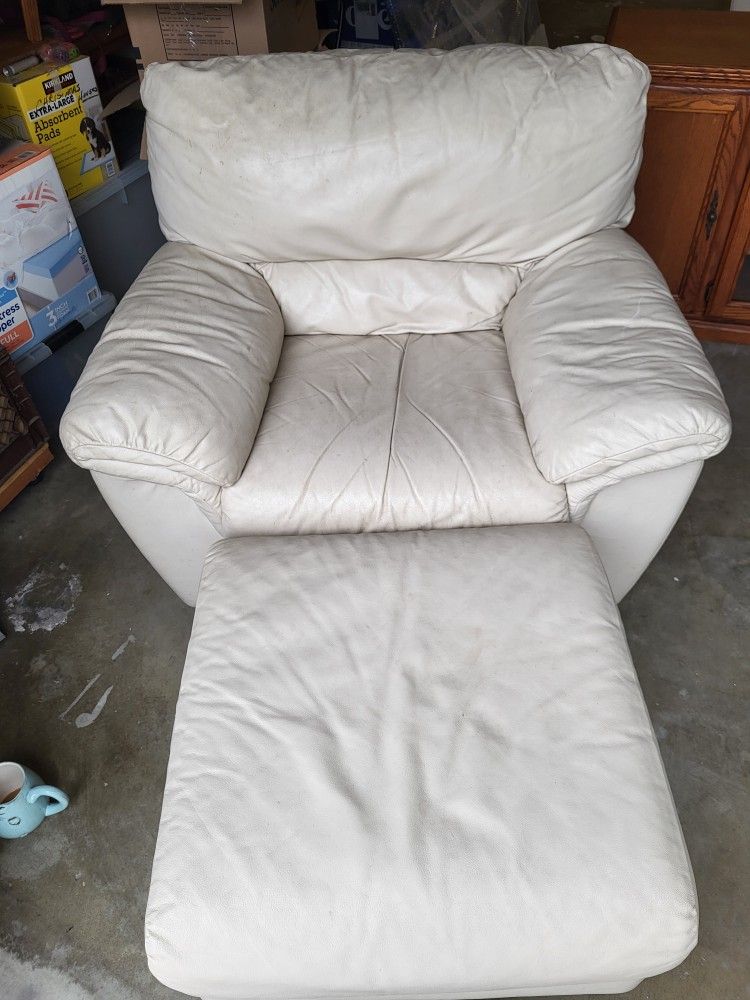 Leather White Sofa Chair Ottoman Couch