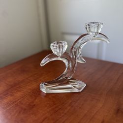 Elegant German Cut Crystal Double Tiered Candlestick Holder 7”