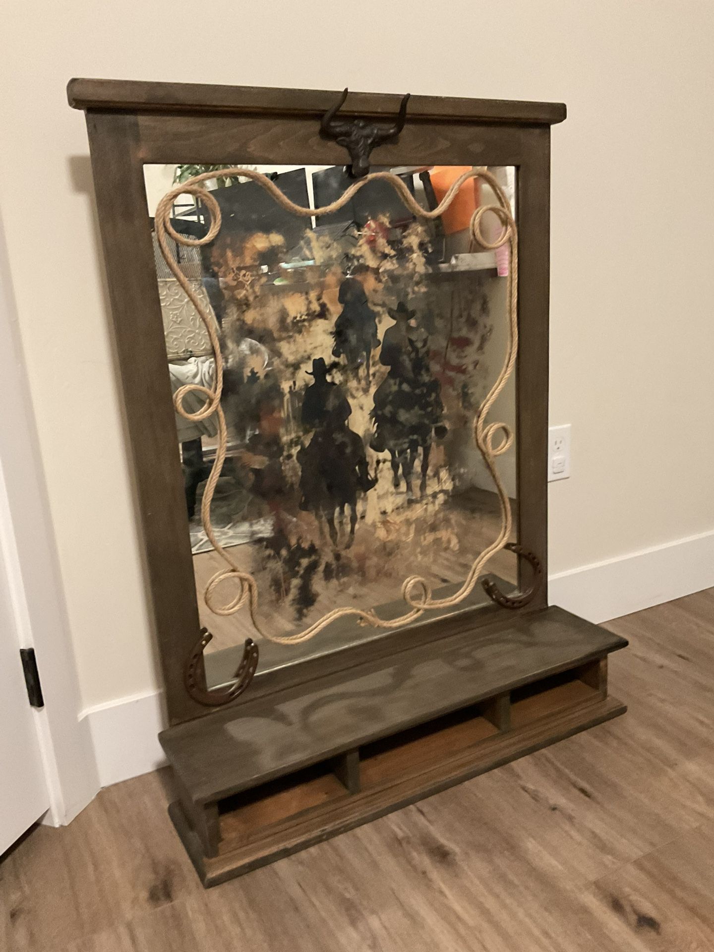 Wall Mount Western Themed Mirror Organization Station