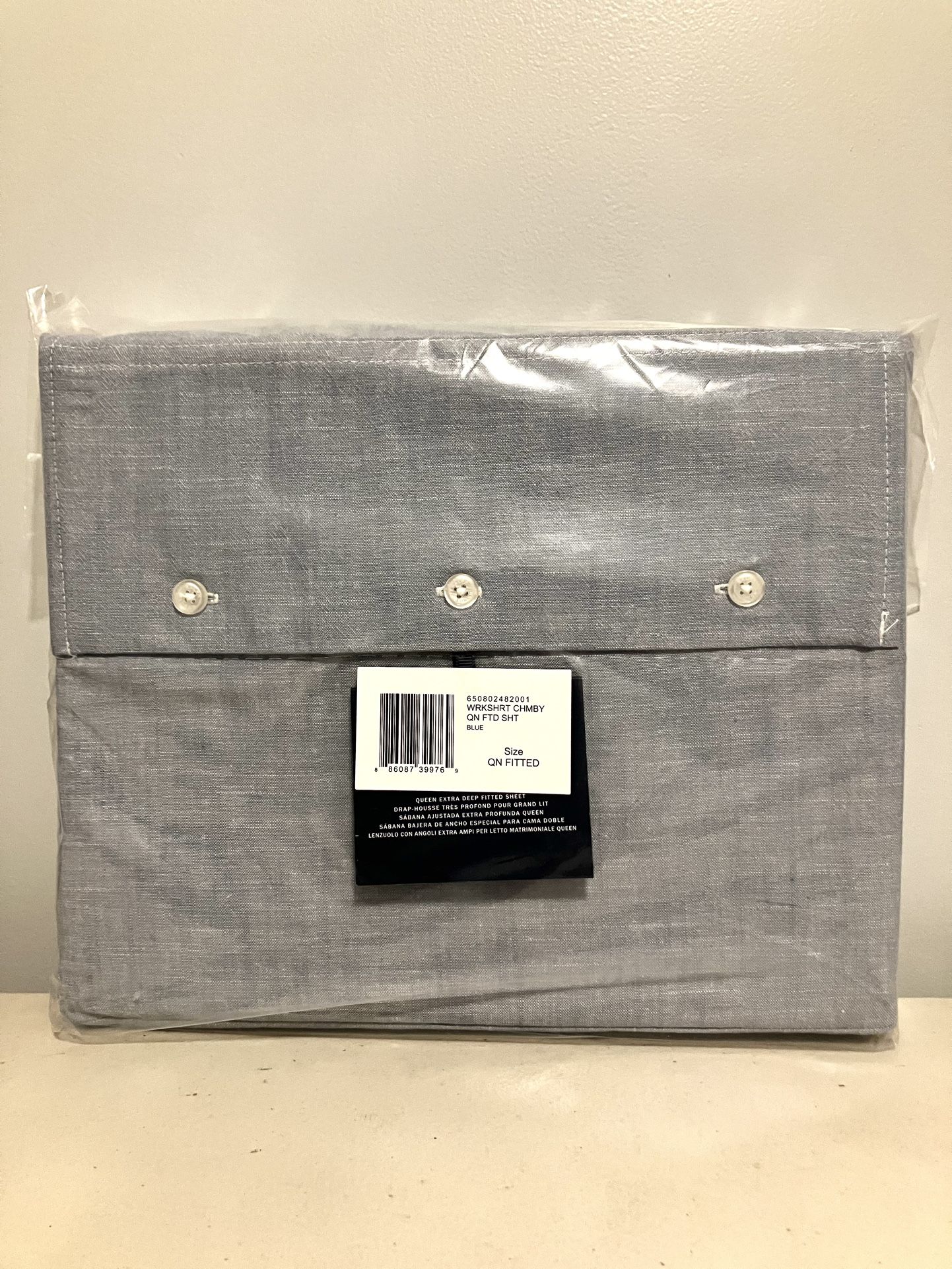 New Ralph Lauren Home Queen Extra Deep Fitted Sheet Workshirt Chambray
