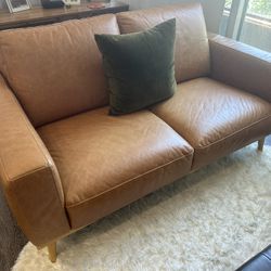 Rivet Modern Leather Loveseat  Solid Wood Base 