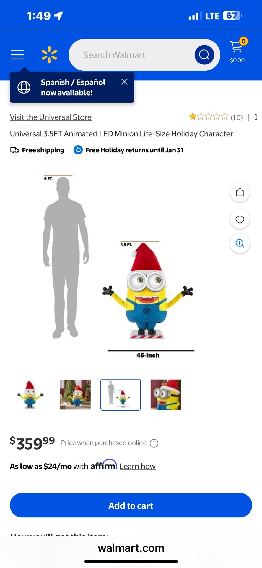 Home Depot 3.5 ft. Animated LED Minion