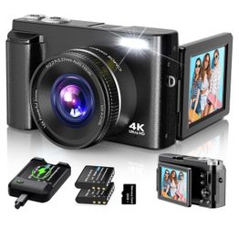 4K Digital Camera for Photography Autofocus, 2024 Latest 48MP Vlogging Camera for YouTube with SD Card, 2 Batteries, 3" 180°Flip Screen Compact Travel
