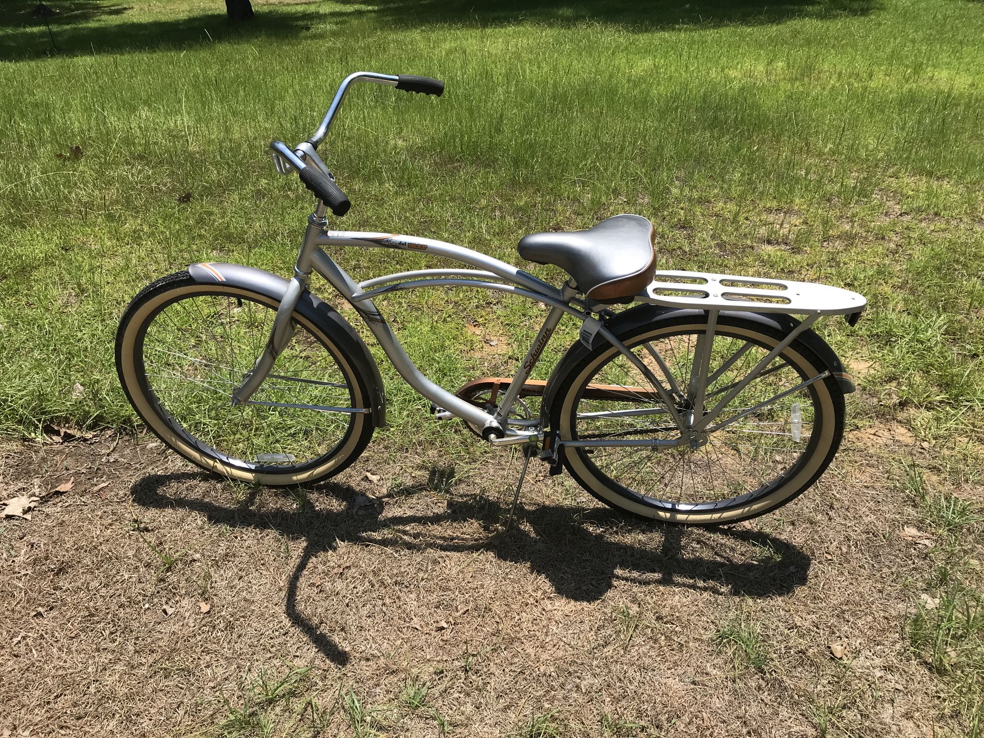 Price Reduced: Schwinn Cruiser Bicycle Silver With Copper Tone Trim 26” Men’s