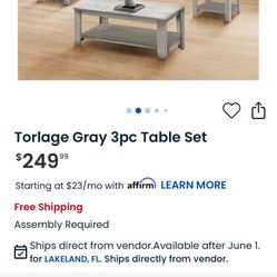 Brand New In box Gray 3pcs Table Set