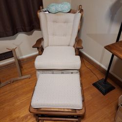 Wooden Glider Rocker W/Rocking Ottoman Solid Wood Frame