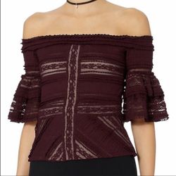 Cinq a Sept Naya mulberry lace off the shoulder top size S small NWOT