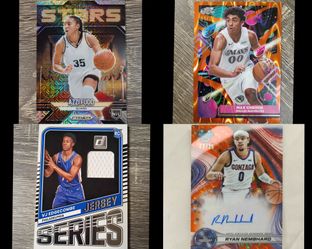 Azzi Fudd Prizm Mojo /25 + Ryan Nembhard Bowman U Best Orange Diamond Auto /25 + Max Christie Topps Cosmic Chrome Orange Refractor /25 + VJ Edgecombe 